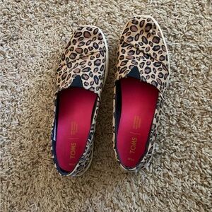 Toms Leopard Print Slip-On Flats with Pink Insole